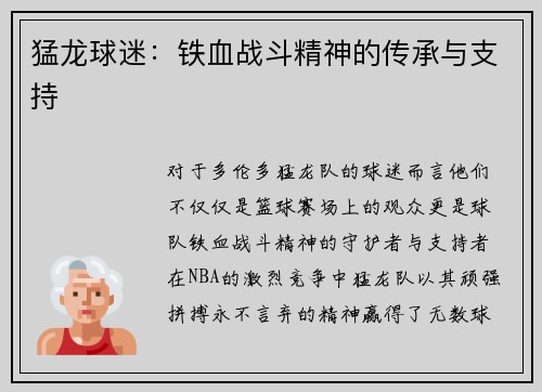 猛龙球迷：铁血战斗精神的传承与支持